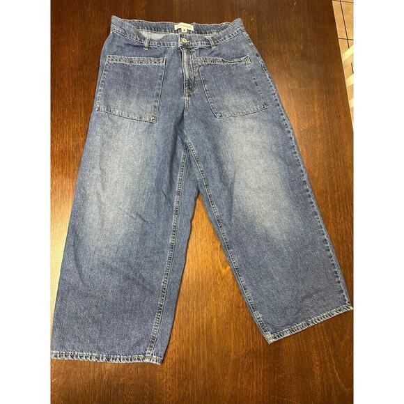 Lucky Brand High Rise Wide Leg Cropped Blue Denim Jeans Women 12/31 Grunge Y2K - Picture 1 of 11